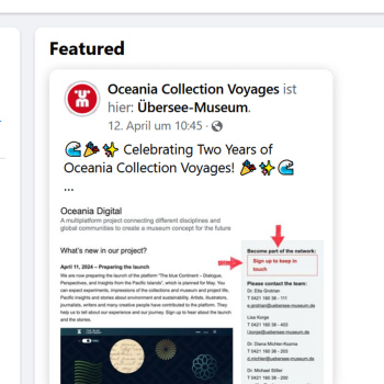 screenshot of a post of the Oceania Collection Voyages Facebook Page